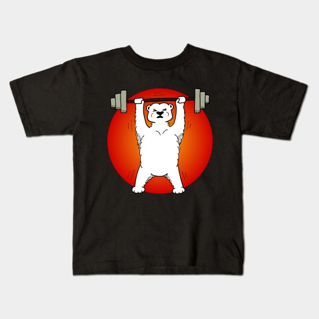 Powerlifting Polar Bear Kids T-Shirt by kazoosolo